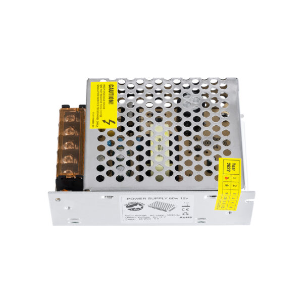 GloboStar® 73033 Μεταλλικό Τροφοδοτικό PELV για Προϊόντα LED 60W 5A – AC 220-240V σε DC 12V – IP20 – Μ11 x Π8 x Υ3.5cm – 2 Χρόνια Εγγύηση