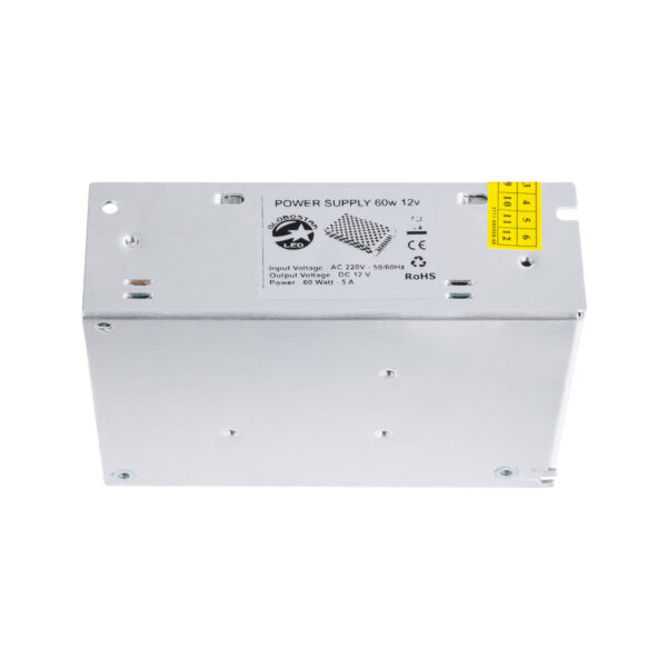 GloboStar® 73033 Μεταλλικό Τροφοδοτικό PELV για Προϊόντα LED 60W 5A – AC 220-240V σε DC 12V – IP20 – Μ11 x Π8 x Υ3.5cm – 2 Χρόνια Εγγύηση