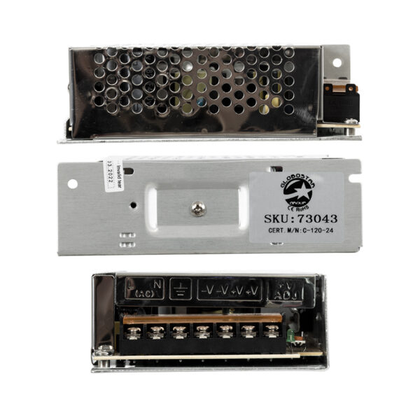 GloboStar® 73043 Μεταλλικό Τροφοδοτικό PELV για Προϊόντα LED 120W 5A – AC 220-240V σε DC 24V – IP20 L13 x W10 x H4cm – 3 Years Warranty
