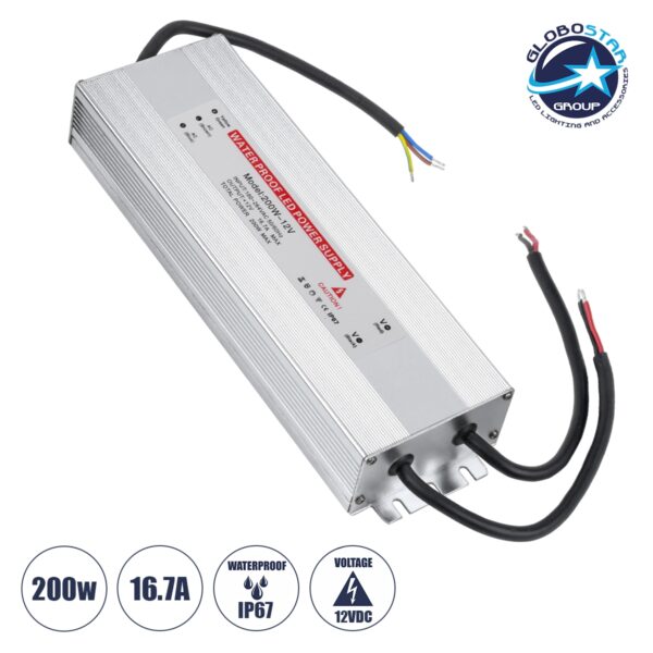 GloboStar® 73054 Τροφοδοτικό LED 250W DC 12V 20.8A Αδιάβροχο IP67 Μ24.9 x Π7.3 x Y3.3cm