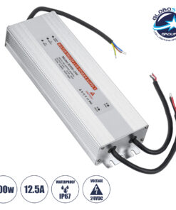 GloboStar® 73065 Μεταλλικό Τροφοδοτικό SELV για Προϊόντα LED 300W 12.5A – AC 220-240V σε DC 24V – Αδιάβροχο IP67 Μ24.5 x Π7.5 x Υ4cm – 3 Years Warranty
