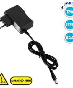 GloboStar® 73081 Τροφοδοτικό LED Πλαστικό 12W DC 24V 0.5A IP20 M7 x Π2.7 x Υ7.5cm