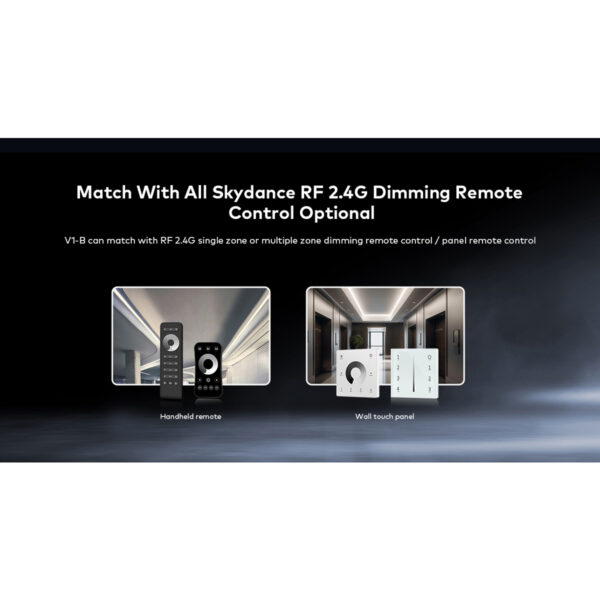 GloboStar® 73116 V1-B SKYDANCE DC RF 2.4Ghz Dimmer Constant Voltage Controller 1 Κανάλι DC 12-24V 1 x 20.5A 480W – Max 20.5A 480W – IP20 Μ9 x Π4 x Υ2.8cm – 5 Χρόνια Εγγύηση