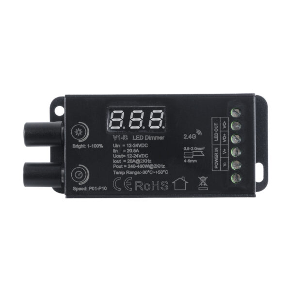 GloboStar® 73116 V1-B SKYDANCE DC RF 2.4Ghz Dimmer Constant Voltage Controller 1 Κανάλι DC 12-24V 1 x 20.5A 480W – Max 20.5A 480W – IP20 Μ9 x Π4 x Υ2.8cm – 5 Χρόνια Εγγύηση