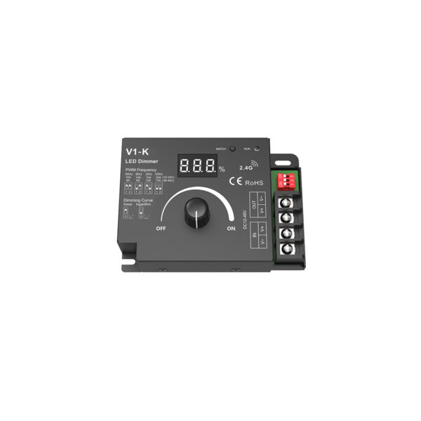 GloboStar® 73117 V1-K SKYDANCE DC RF 2.4Ghz Dimmer PWM Frequency Controller 1 Κανάλι DC 12-24V 1 x 20A 480W – Max 20A 480W – IP20 Μ10.7 x Π7.5 x Υ3.8cm – 5 Χρόνια Εγγύηση