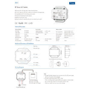 GloboStar® 73126 SS-C SKYDANCE AC RF 2.4Ghz & Push Switch 1 Κανάλι AC 100-240V 1 x 6A 1440W – Max 6A 1440W – IP20  Μ5.2 x Π5.2 x Υ2.6cm – 5 Χρόνια Εγγύηση