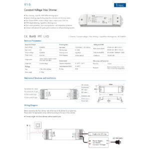 GloboStar® 73127 V1-S SKYDANCE AC Triac Dimmer Push Dimming 1 Κανάλι DC 12-48V 1 x 15A 720W – Max 15A 720W – IP20  Μ17.5 x Π4.5 x Υ2.5cm – 5 Χρόνια Εγγύηση