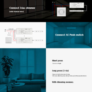 GloboStar® 73129 TE-75-12 SKYDANCE AC Triac Dimmer Push Dimming 1 Κανάλι AC 200-240V 1 x 6.25A 75W – Max 6.25A 75W – IP20 Μ18 x Π5.7 x Υ3cm – 5 Χρόνια Εγγύηση