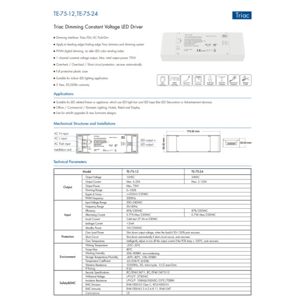 GloboStar® 73130 TE-75-24 SKYDANCE AC Triac Dimmer Push Dimming 1 Κανάλι AC 200-240V 1 x 3.125A 75W – Max 3.125A 75W – IP20 Μ18 x Π5.7 x Υ3cm – 5 Χρόνια Εγγύηση