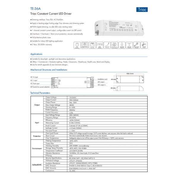 GloboStar® 73135 TE-36A SKYDANCE AC Triac Dimmable Constant Current LED Driver Push Dimming 1 Κανάλι AC 200-240V 1 x 0.34A 36W – Max 0.34A 36W – IP20 Μ17.5 x Π4.4 x Υ3cm – 5 Χρόνια Εγγύηση