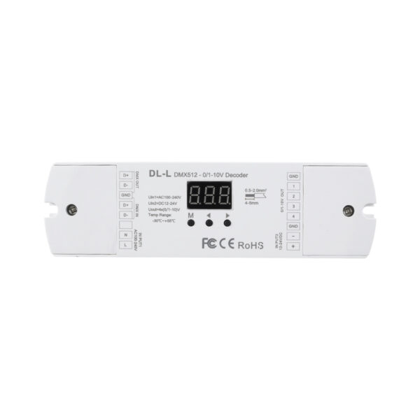 GloboStar® 73140 DL-L SKYDANCE AC DMX512 to 0/1-10V Converter / Decoder 4 Καναλιών – 2 Inputs DC 12-24V ή AC 100-240V – IP20  Μ17 x Π5 x Υ2.5cm – 5 Χρόνια Εγγύηση