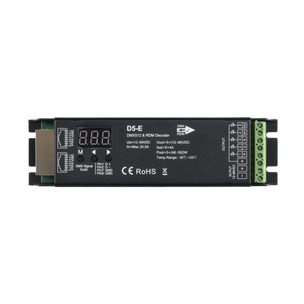GloboStar® 73148 D5-E SKYDANCE DC DMX512 & RDM Decoder 5 Καναλιών DC 12-48V 5 x 4A 960W – Max 20.5A 960W – IP20 Μ17.5 x Π4.5 x Υ3.3cm – 5 Χρόνια Εγγύηση
