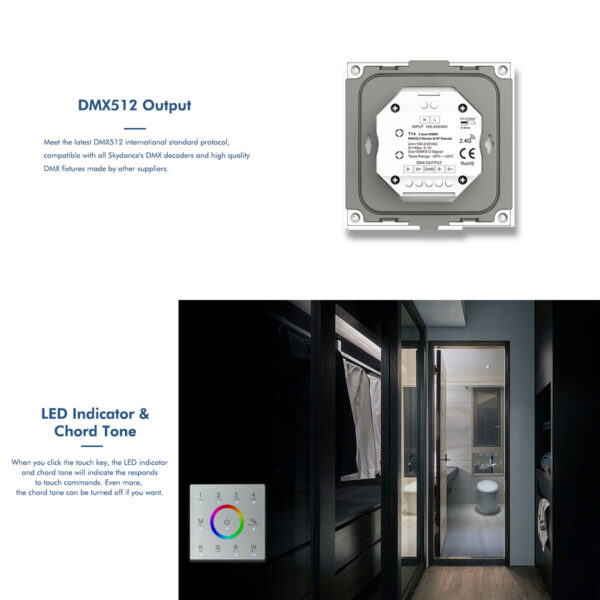 GloboStar® 73160 T12 SKYDANCE Ασύρματο DMX512 Επιτοίχιο Χειριστήριο RF 2.4Ghz 4 Group για όλα τα SKYDANCE DMX512 Controller AC 100-240V Max 0.1A – IP20  Μ8.5 x Π8.5 x Υ3.5cm – 5 Χρόνια Εγγύηση