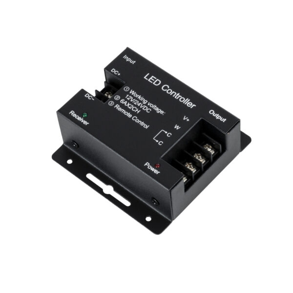 GloboStar® 73351 RFTC-02 DC Dimmer High Speed Controller 2 Κανάλιων DC 12-24V 2 x 6A 288W - Max 12A 288W - IP20 Μ8.3 x Π8.3 x Υ3.2cm - 3 Χρόνια Εγγύηση