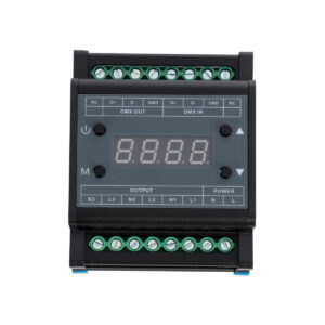 GloboStar® 73372 AC Triac DMX Dimmer Din Rail Ράγας 3 Καναλιών AC 100-240V 3 x 1A 220W – Max 3A 660W – IP20 Μ8 x Π9 x Υ6cm – 5 Years Warranty