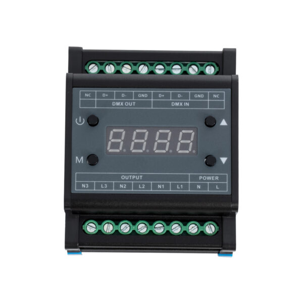 GloboStar® 73372 AC Triac DMX Dimmer Din Rail Ράγας 3 Καναλιών AC 100-240V 3 x 1A 220W – Max 3A 660W – IP20 Μ8 x Π9 x Υ6cm – 5 Years Warranty