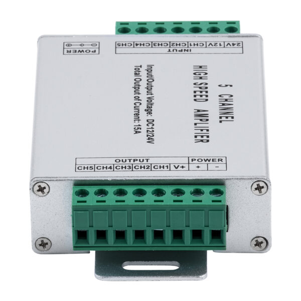 GloboStar® 73395 High Speed LED Amplifier 5 Channels – Ενισχυτής Σήματος Υψηλών Ταχυτήτων LED 5 Καναλιών DC 12-24V RGBW+WW Max 360W Μ10.5 x Π6.3 x Υ2.3cm