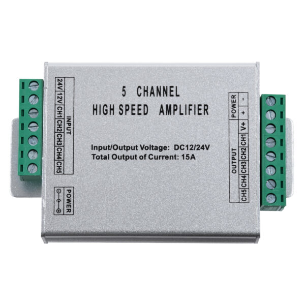 GloboStar® 73395 High Speed LED Amplifier 5 Channels – Ενισχυτής Σήματος Υψηλών Ταχυτήτων LED 5 Καναλιών DC 12-24V RGBW+WW Max 360W Μ10.5 x Π6.3 x Υ2.3cm
