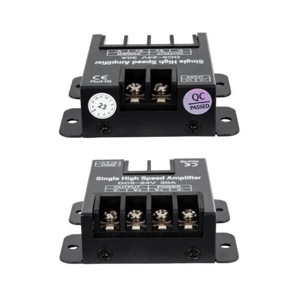 GloboStar® 73396 DC Power & Signal High Speed Amplifier Ενισχυτής Ισχύος & Σήματος Υψηλών Ταχυτήτων 1 Καναλιού DC 5-24V 1 x 30A 360W – Max 30A 360W – IP20 – Single Color – Μ6.3 x Π6.7 x Υ2cm – 2 Χρόνια Εγγύηση