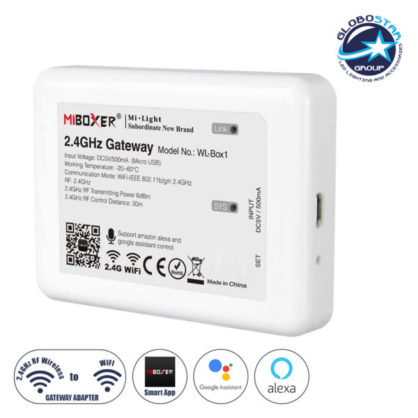 GloboStar® 73423 Mi-Light MiBOXER WL-Box1 - Smart 2.4GHz Gateway Bridge to WiFi-IEEE 802.11b/g/n DC 5V / 500mA