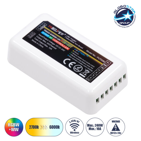 GloboStar® 73433 Mi-Light MiBOXER FUT039 - Ασύρματος RF 2.4GHz 433MHz RGBW+WW LED Strip Controller DC 12V-24V Max 10A