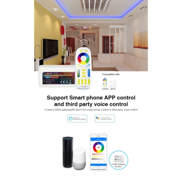 GloboStar® 73433 Mi-Light MiBOXER FUT039 – Ασύρματος RF 2.4GHz 433MHz RGBW+WW LED Strip Controller DC 12V-24V Max 10A