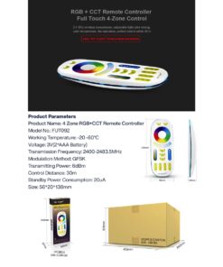 GloboStar® 73434 Mi-Light MiBOXER FUT092 – Ασύρματο Χειριστήριο Αφής έως 4 Group RF 2.4GHz 433MHz RGBW+WW Smart Touch Panel 4-Zone