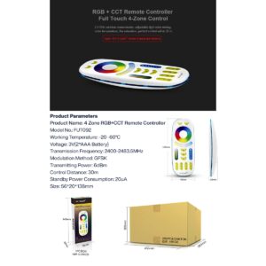 GloboStar® 73434 Mi-Light MiBOXER FUT092 – Ασύρματο Χειριστήριο Αφής έως 4 Group RF 2.4GHz 433MHz RGBW+WW Smart Touch Panel 4-Zone