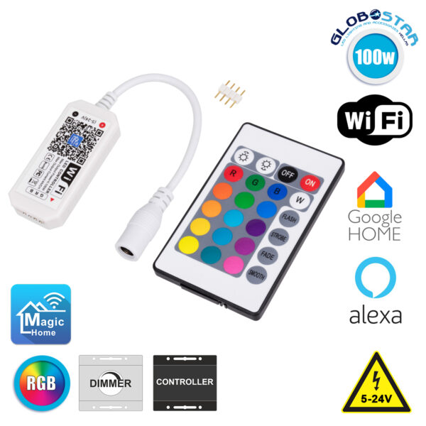 GloboStar® 73435 Ασύρματος Smart Home Wi-Fi LED RGB Controller με Χειριστήριο RF 2.4Ghz DC 5-24V Max 100W