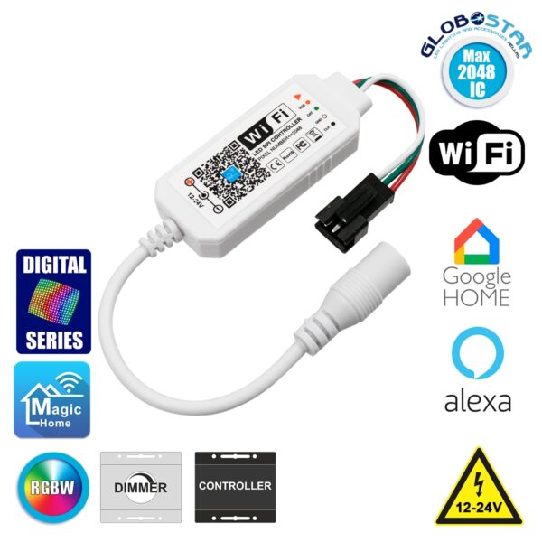 GloboStar® 73448 Ασύρματος Smart Home Wi-Fi LED RGBW Dream-Color Magic Digital Controller για LED Digital RGBW Προϊόντα DC 5-24V Max 2048 IC