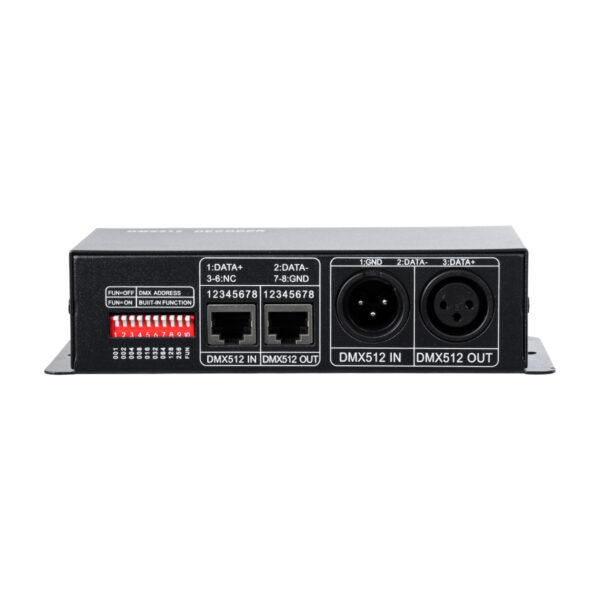GloboStar® 73490 DC DMX Dimmer High Speed Controller / Decoder 3 Καναλιών DC 12-24V 3 x 8A 192W – Max 24A 576W – IP20 Μ16 x Π9 x Υ6cm – 2 Χρόνια Εγγύηση
