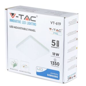 LED Panel Τετράγωνο Χωνευτό Λευκό Ρυθμιζόμενο 18W V-TAC PRO Samsung Chip 120° 1350lm 17×17 Θερμό Λευκό 3000K – 736