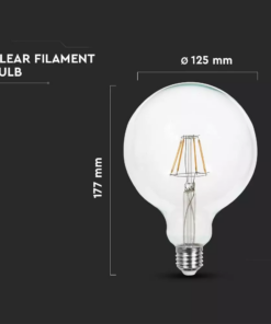 Λάμπα LED E27 G125 Filament 6W Ψυχρό λευκό 6400K Διάφανο V-TAC – 7427