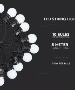 Αδιάβροχο φωτιστικό γιρλάντα 5m με 10 λάμπες Θερμό λευκό 3000Κ 24V V-TAC – 217436