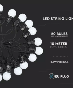 Αδιάβροχο φωτιστικό γιρλάντα 10m με 20 λάμπες Ψυχρό λευκό 6000Κ V-TAC – 7440