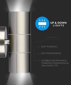 Φωτιστικό τοίχου διπλής κατεύθυνσης, ανοξείδωτο, εύκολη εγκατάσταση, χαμηλή συντήρηση, ιδανικό για εξωτερικούς χώρους.