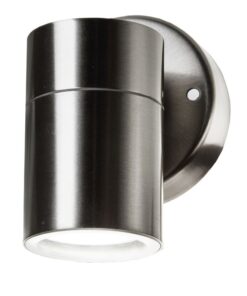 Απλίκα εξωτερικού χώρου από ανοξείδωτο ατσάλι, μοντέρνος κυλινδρικός σχεδιασμός για διάχυτο φωτισμό.