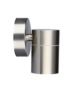 Απλίκα τοίχου ασημί μεταλλική, μοντέρνος σχεδιασμός για εξωτερικό χώρο, ανθεκτική στις καιρικές συνθήκες.