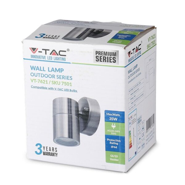 Εξωτερικό φωτιστικό τοίχου V-TAC LED 35W, προστασία IP44, γκρι μέταλλο, συμβατό με λαμπτήρες GU10.