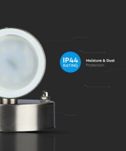 Αδιάβροχο φωτιστικό LED για εξωτερικό χώρο με προστασία IP44, ανθεκτικό σε υγρασία και σκόνη, μεταλλικό φινίρισμα.