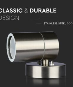 Επιτοίχιο φωτιστικό ανοξείδωτο ατσάλι, κλασικό σχέδιο, ανθεκτικό για εσωτερική και εξωτερική χρήση.