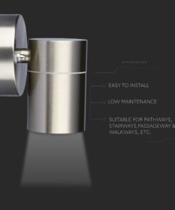 Αδιάβροχο φωτιστικό τοίχου LED από ανοξείδωτο χάλυβα, ιδανικό για εξωτερικά μονοπάτια και σκάλες. Εύκολη εγκατάσταση.