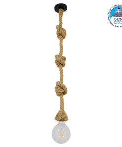 GloboStar® ROPE 01018 Vintage Industrial Κρεμαστό Φωτιστικό Οροφής Μονόφωτο 1 x E27 με 2 μέτρα Μπεζ Σχοινί Φ3.5 x Y200cm