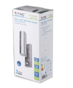 Φωτιστικό τοίχου V-TAC με αισθητήρα κίνησης, αδιάβροχο, ιδανικό για εξωτερικούς χώρους. Κατασκευασμένο από ανοξείδωτο ατσάλι.