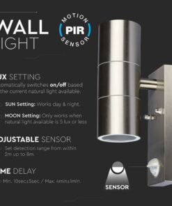 Εξωτερικός φωτισμός τοίχου με αισθητήρα κίνησης PIR, ρυθμιζόμενη ευαισθησία και λειτουργία Lux Sun/Μoon.