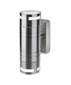 Ανοξείδωτο απλίκα τοίχου εξωτερικού χώρου με μοντέρνο σχεδιασμό και διπλή κατεύθυνση φωτισμού.