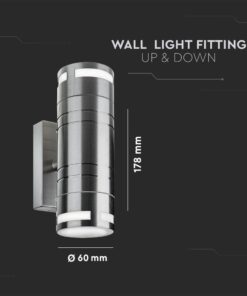 Φωτιστικό τοίχου διπλής κατεύθυνσης, μεταλλικό, διάμετρος 60mm, ύψος 178mm, μοντέρνος σχεδιασμός.