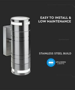 Ανοξείδωτο επιτοίχιο φωτιστικό εξωτερικού χώρου, διπλής κατεύθυνσης, εύκολη τοποθέτηση, χαμηλή συντήρηση.