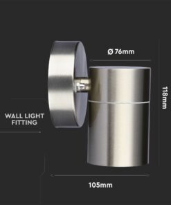 Απλίκα τοίχου μεταλλική, κυλινδρική, σε ασημί χρώμα, διαστάσεις Ø76x118mm, μήκος πρόβολου 105mm.