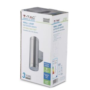 Εξωτερικό φωτιστικό τοίχου V-TAC, ασημί, 2x35W, ανθεκτικό IP44, συμβατό με λαμπτήρες LED, 3 χρόνια εγγύηση.